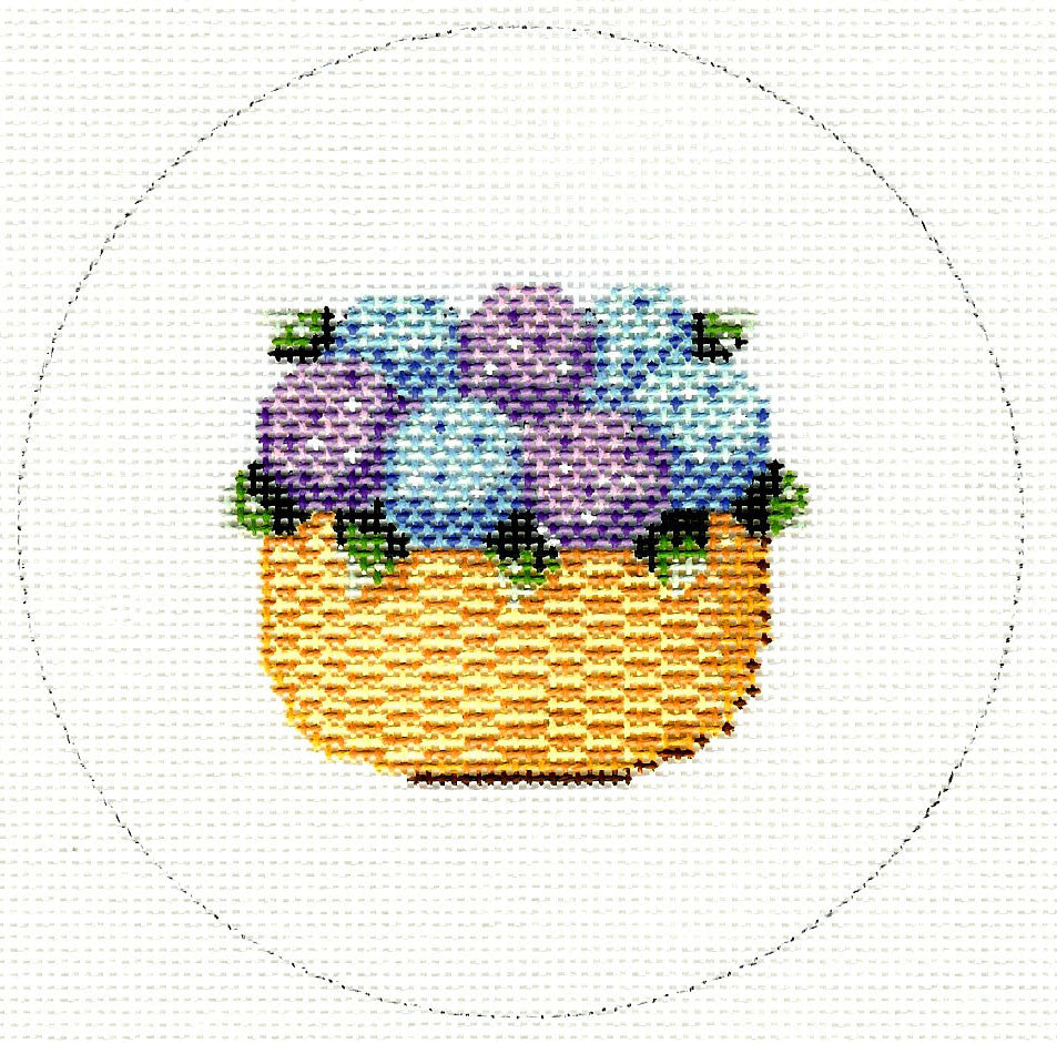 Nantucket Canvas ~ Nantucket Basket of Blue and Purple Hydrangea Blossoms 18 Mesh Needlepoint Canvas by MBM Designs