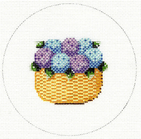 Nantucket Canvas ~ Nantucket Basket of Blue and Purple Hydrangea Blossoms needlepoint canvas by MBM Designs
