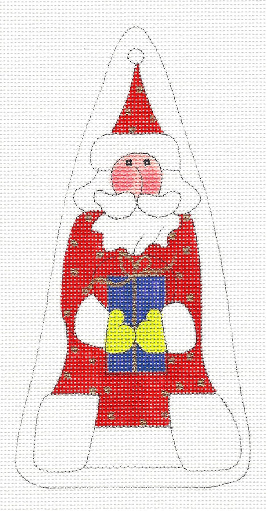 Santa~With Gift Ornament Handpainted Needlepoint Canvas~by Mile High Princess