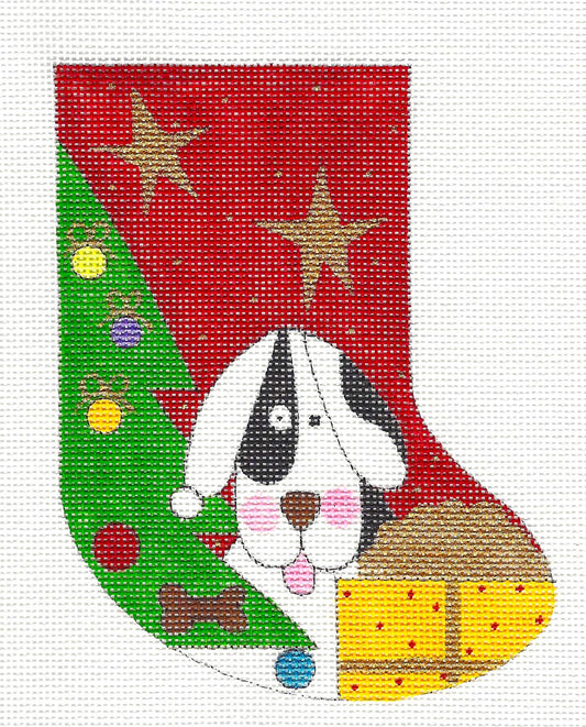 Stocking~Rover in The Christmas Tree Mini Stocking HP Needlepoint Canvas~by Mile High Princess