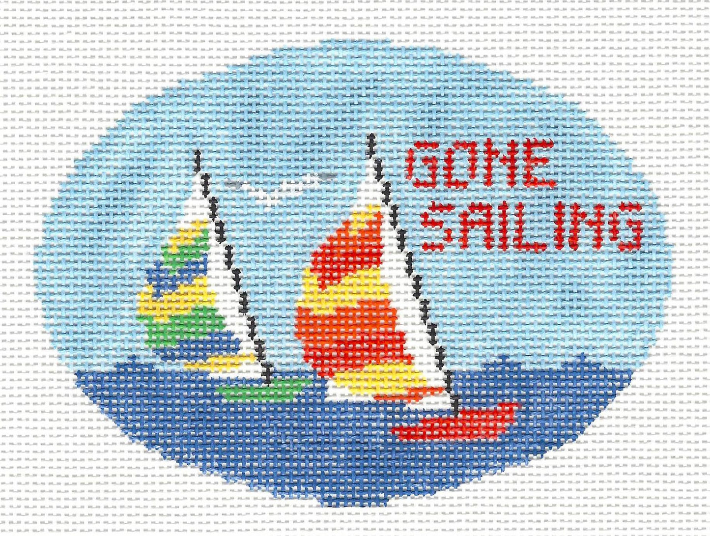 Oval ~ Gone Sailing handpainted Needlepoint Canvas by Kathy Schenkel