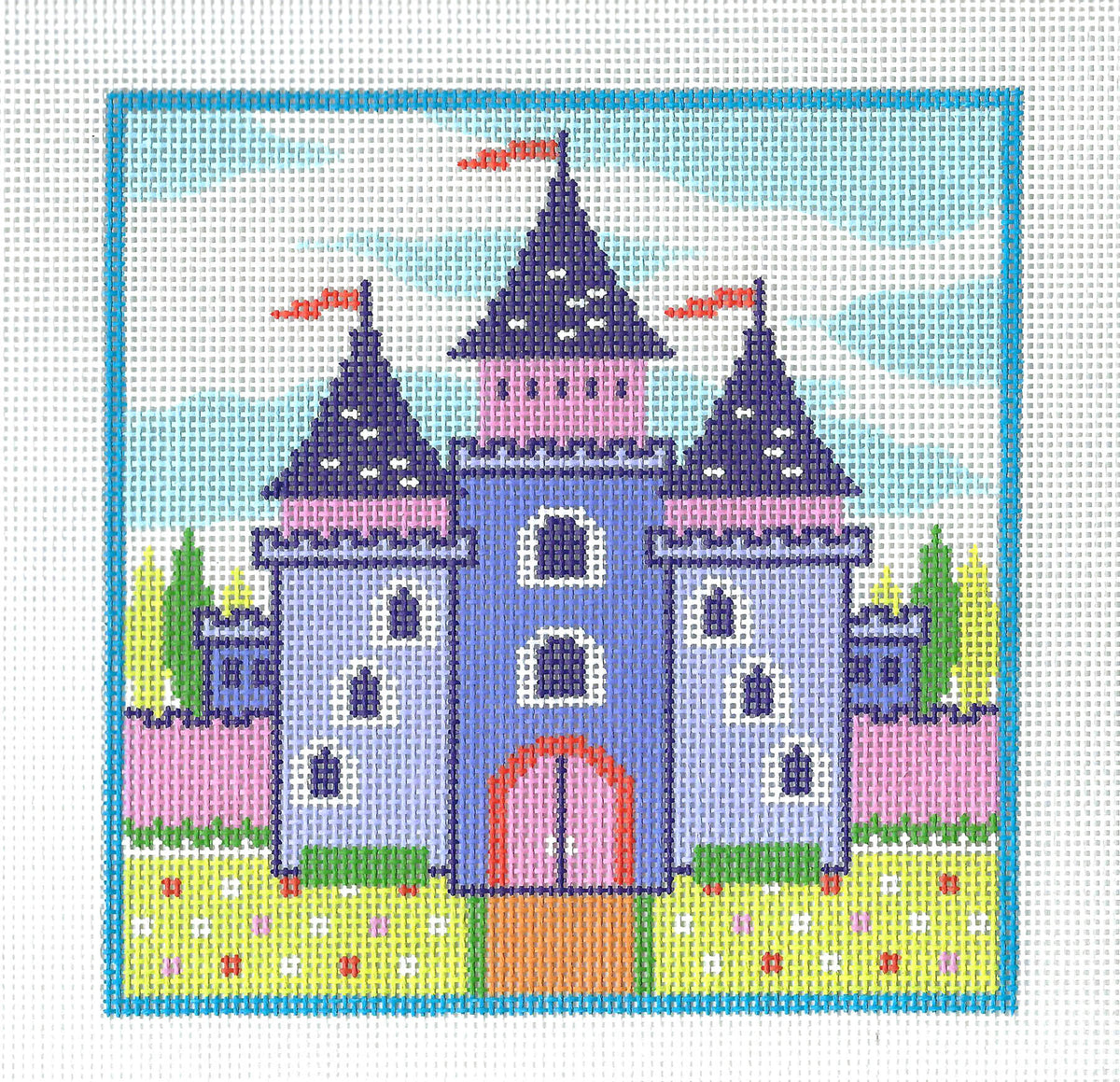 Child's ~ Fairy Tale Castle for a Baby Girl or Child 7" Sq. handpainted 13 Mesh Needlepoint Canvas by LEE
