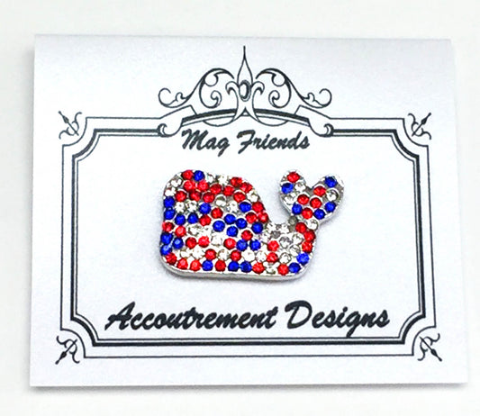 Magnet ~ "RED, BLUE, and WHITE" Crystal Whale Magnetic Needle Holder for Needlepoint, Sewing by Accountrement Designs