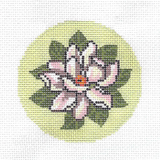 Round ~ Magnolia Blossom Flower 3" Rd. 18 mesh handpainted Needlepoint Canvas Ornament or Insert by LEE