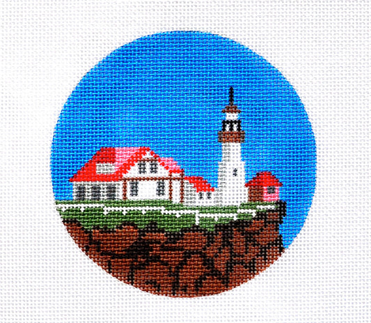 Travel Round ~ MAINE  4" round handpainted Needlepoint Canvas by Painted Pony