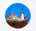 Travel Round ~ MAINE Coast with Lighthouse 4"Rd. handpainted 18 Mesh Needlepoint Canvas by Painted Pony