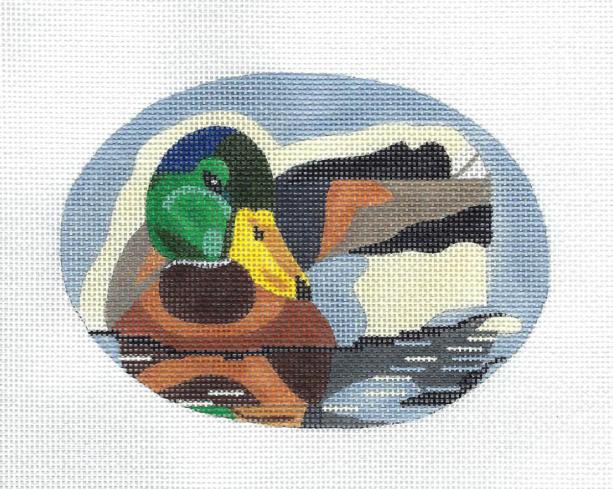 Bird ~ Male Mallard Duck Oval handpainted 18 Mesh Needlepoint Ornament Canvas by Melissa Prince