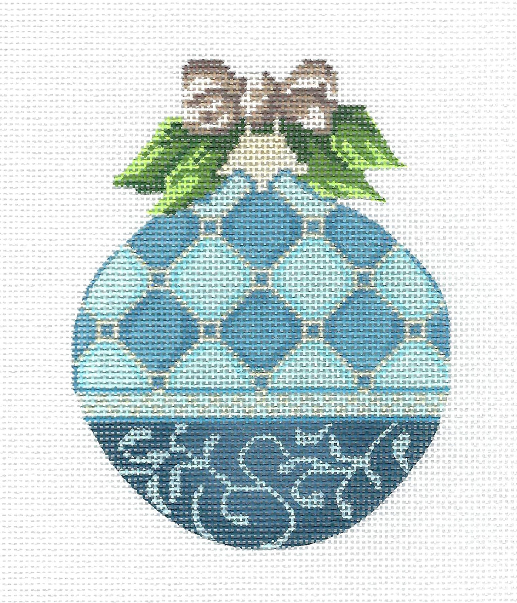 12 Months ~ Aquamarine for MARCH Monthly Ornament & STITCH GUIDE handpainted Needlepoint Canvas by Kelly Clark
