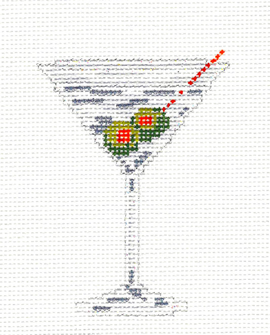 Canvas ~ Martini with Olives Drink Glass handpainted Needlepoint Canvas by Needle Crossings
