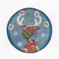 "MASK UP" ~ Christmas Reindeer and Lights COVID MASK Handpainted Needlepoint Canvas by Rebecca Wood