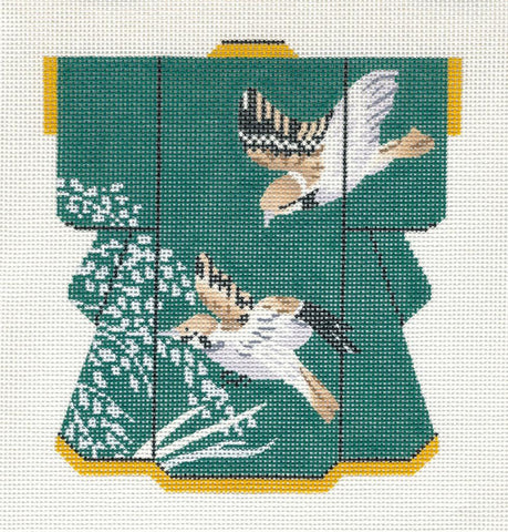 Kimono~ LEE Medium size Oriental Kimono Spring Sparrows handpainted Needlepoint Canvas