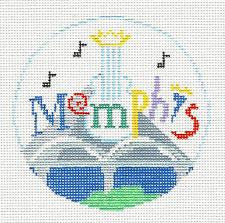 Travel Round ~ Memphis, Tennessee handpainted 18 Mesh Needlepoint Canvas by Kathy Schenkel