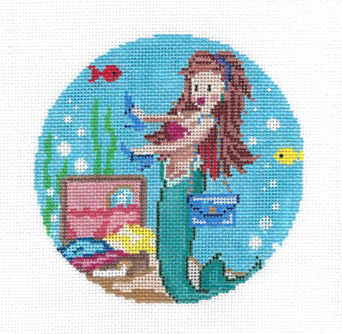 Round ~ Shopping Mermaid handpainted 4.5" Needlepoint Canvas by Starke Art from CBK