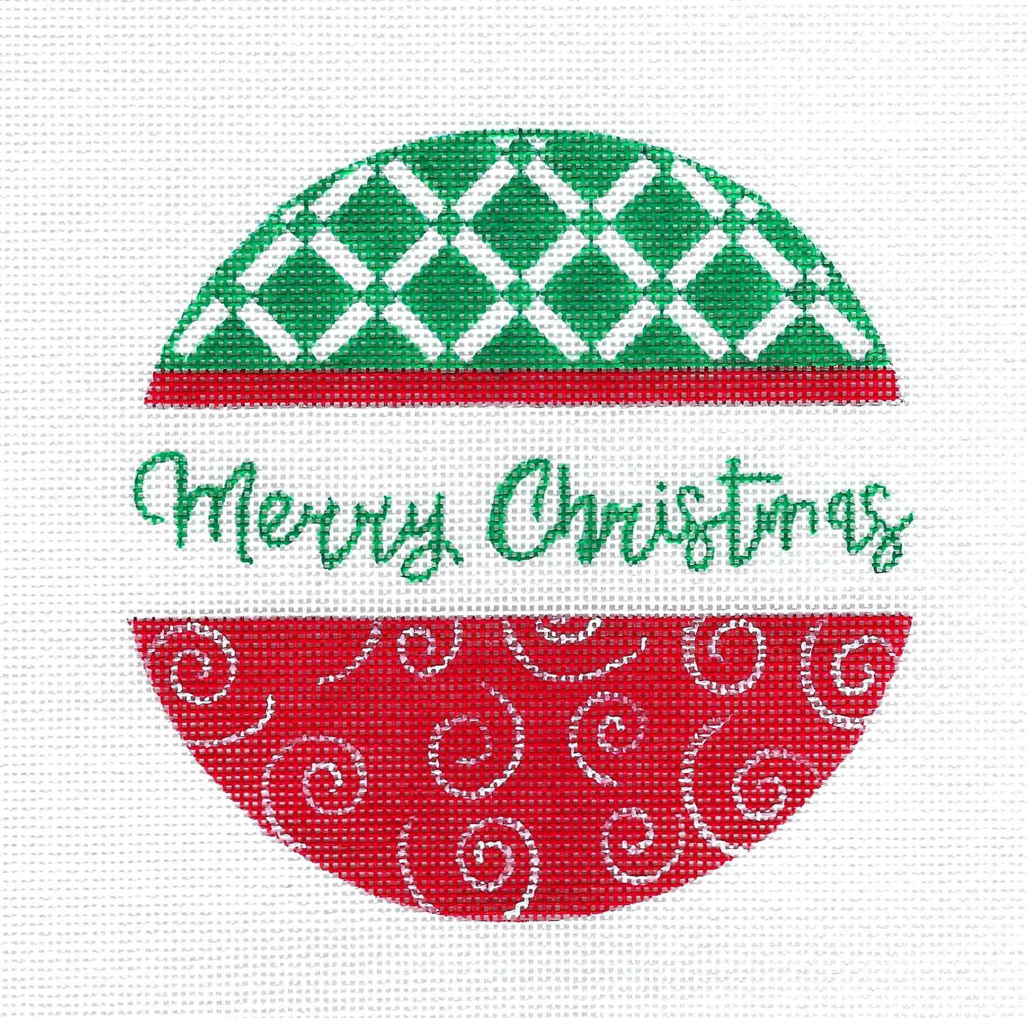 Christmas Round ~ MERRY CHRISTMAS handpainted 5" ROUND Needlepoint Canvas by Pink Petals from CBK