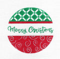 Christmas Round ~ MERRY CHRISTMAS handpainted 5" Rd. 18 Mesh Needlepoint Canvas by Pink Petals from CBK