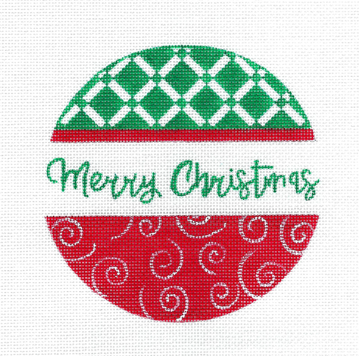 Christmas Round ~ MERRY CHRISTMAS handpainted 5" Rd. 18 Mesh Needlepoint Canvas by Pink Petals from CBK