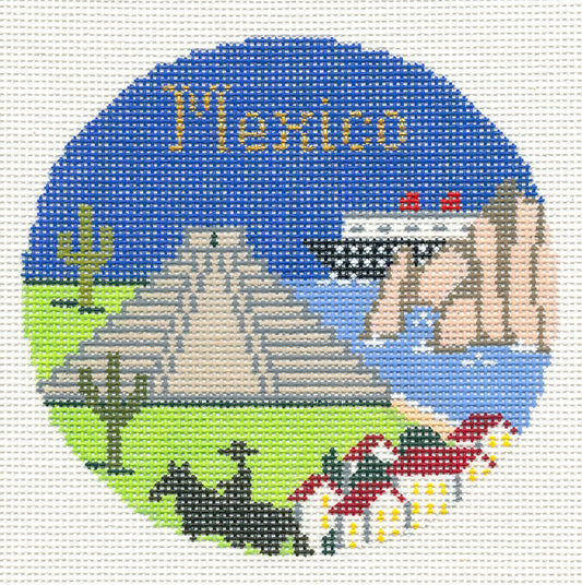 Travel Round ~ MEXICO handpainted 4.25" Needlepoint Canvas by Silver Needle