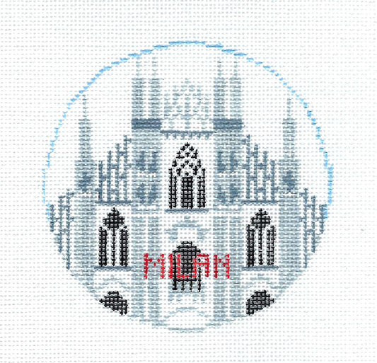 Travel Round ~ Milan, Italy ~ CATHEDRAL BASILICA handpainted Needlepoint Ornament by Kathy Schenkel