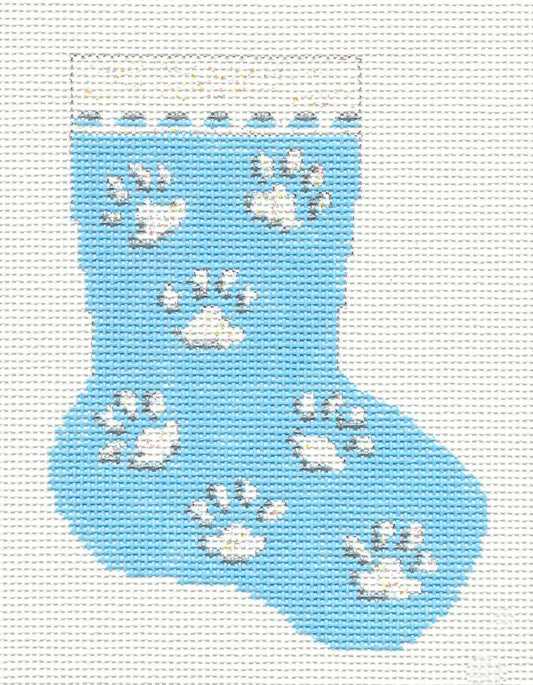 Stocking~ Kitty Cat Paw Prints Mini Stocking Ornament handpainted Needlepoint Canvas by Needle Crossings