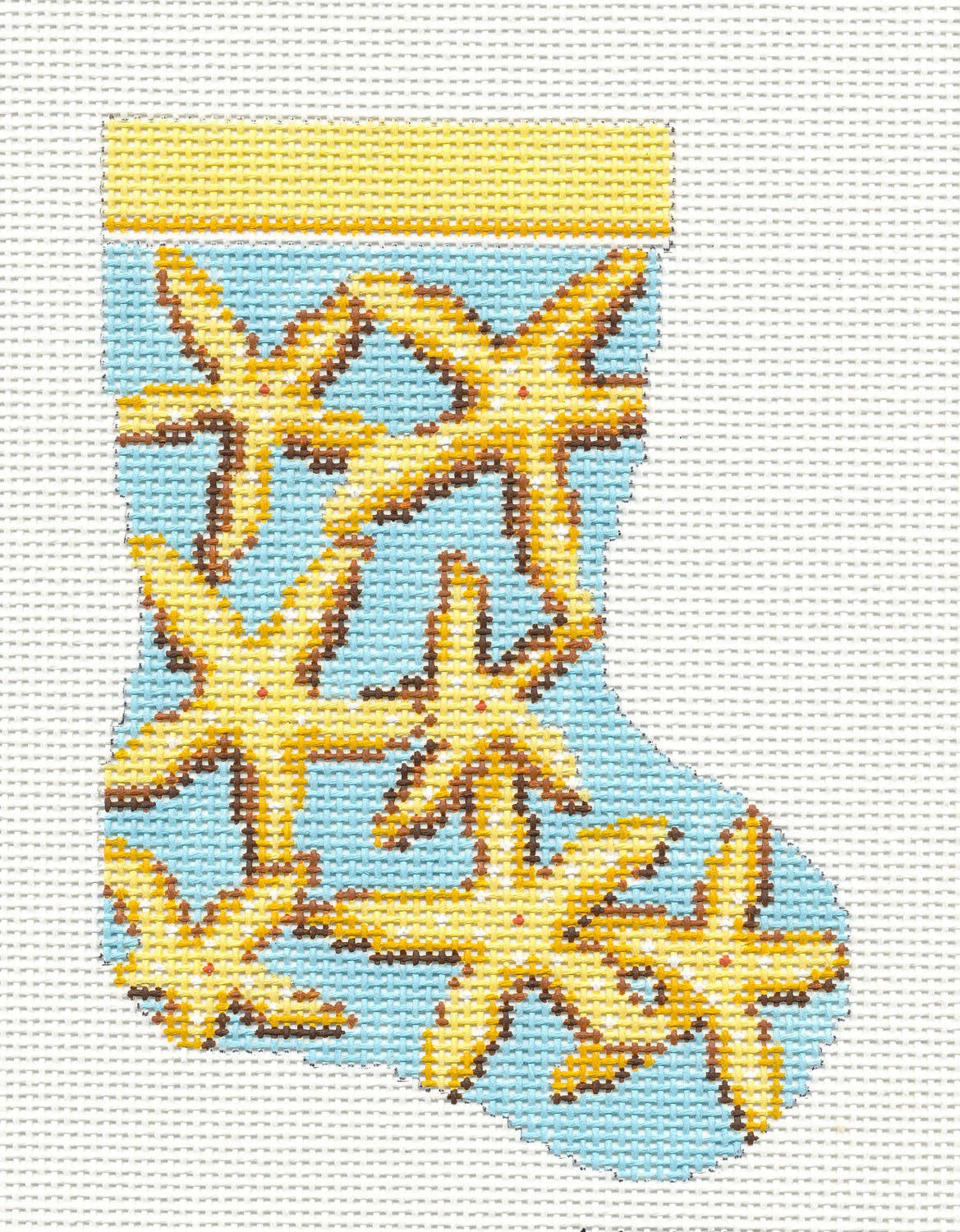 Mini Stocking ~ Golden Starfish Mini handpainted 13 Mesh Needlepoint Canvas by Needle Crossings