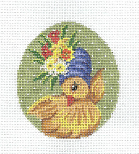 Kelly Clark ~ Miss Daffodil Chick EGG handpainted Needlepoint Ornament Canvas by Kelly Clark