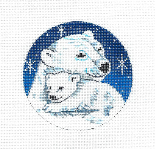 Polar Bear Mom & Cub "Loving Moment" handpainted 18 mesh Needlepoint Canvas Alice Peterson