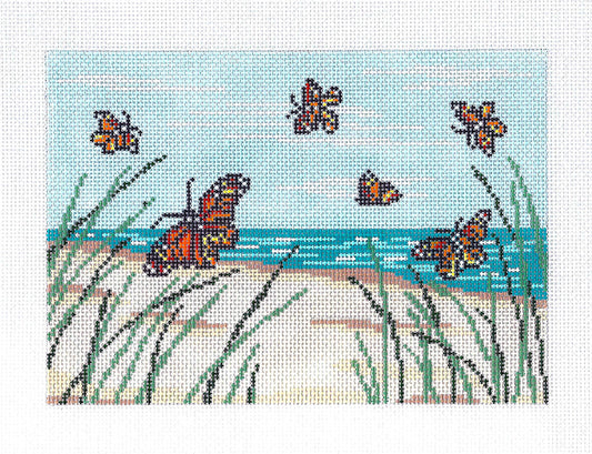 Butterfly Canvas ~ Monarch Butterflies handpainted 5" by 7" 18 mesh Needlepoint Canvas by Needle Crossings