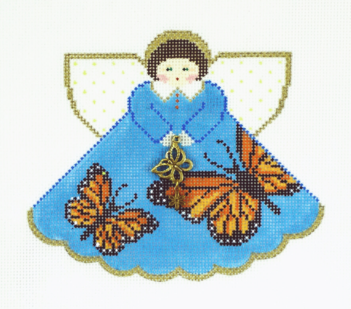 Angel ~ Monarch Butterfly Angel & Charms hand painted Needlepoint Ornament by Painted Pony