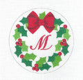 Holly Wreath Monogram Letter "M" 18 Mesh handpainted Needlepoint Canvas by Pepperberry