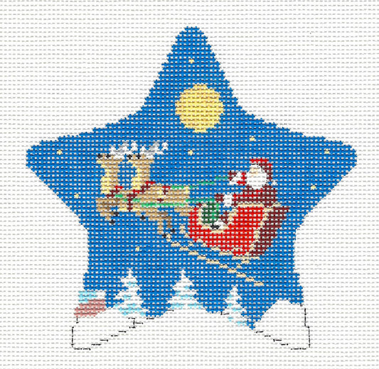 Christmas ~ Moonlight Sleigh Ride Santa STAR handpainted Needlepoint Canvas by Susan Roberts