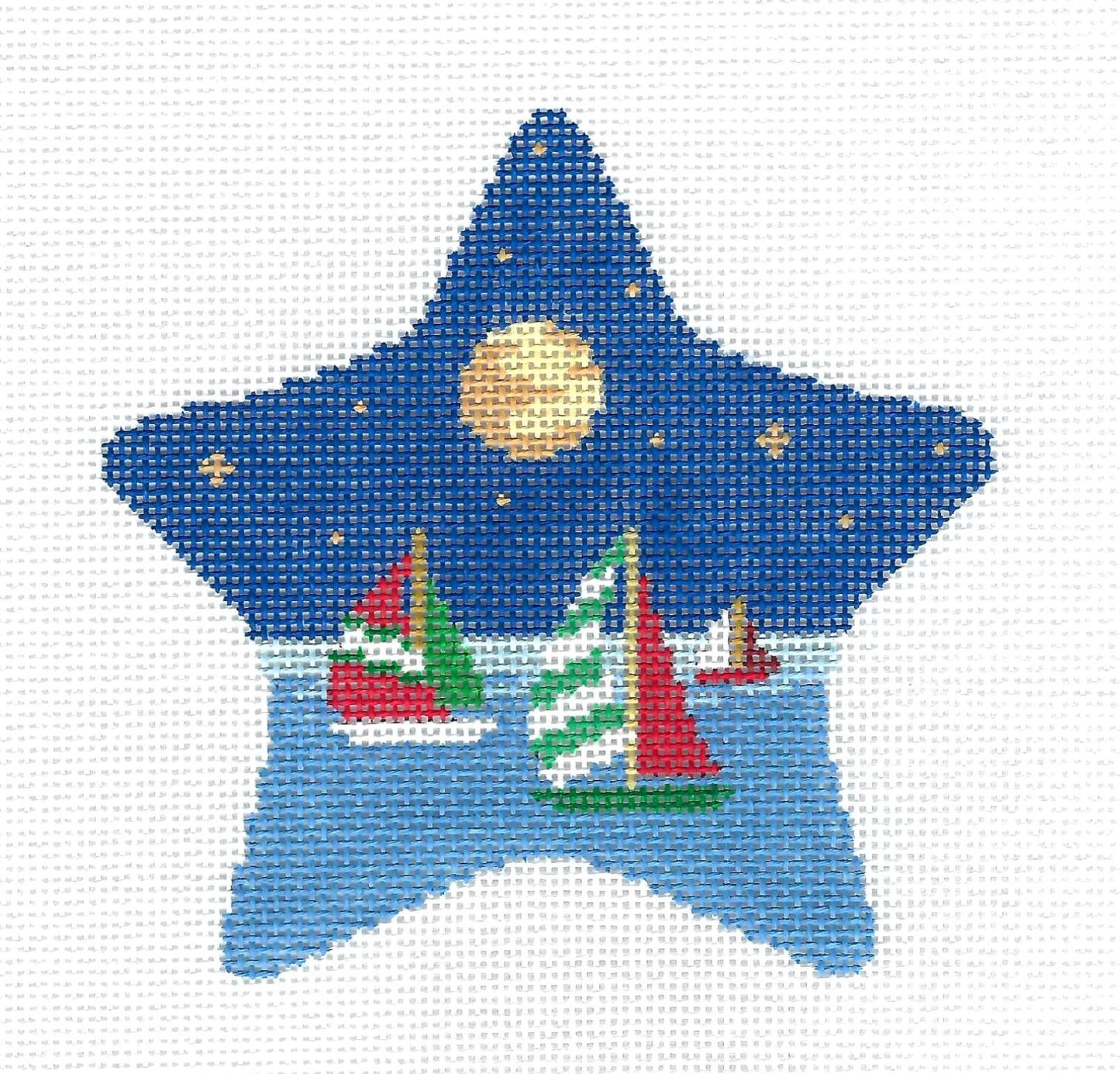 STAR ~ Moonlit Sail 3 Sailboats Under a Full Moon handpainted Needlepoint STAR Ornament by Susan Roberts