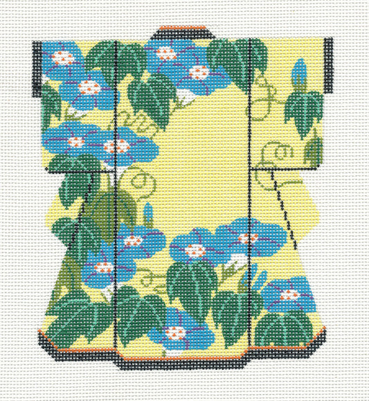 Kimono ~ Morning Glories on a Medium Yellow Kimono handpainted 18 Mesh Needlepoint Canvas by LEE