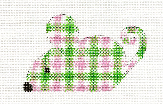 Mouse ~ Pink & Green Plaid Springtime Mouse handpainted Needlepoint Canvas CH Designs ~ Danji