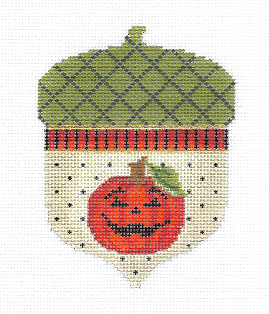 Kelly Clark Acorn ~ Mr. Jack O' Lantern Acorn handpainted 18 Mesh Needlepoint Ornament Canvas by Kelly Clark