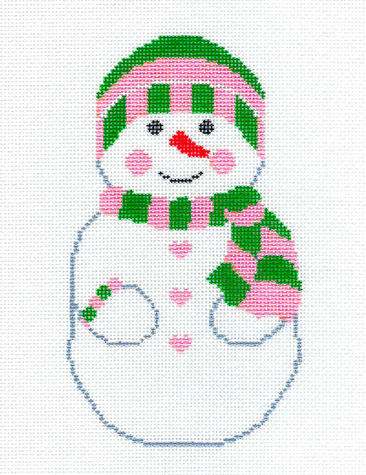 MRS. FROSTY the SNOWMAN handpainted Needlepoint Canvas Ornament by Silver Needle