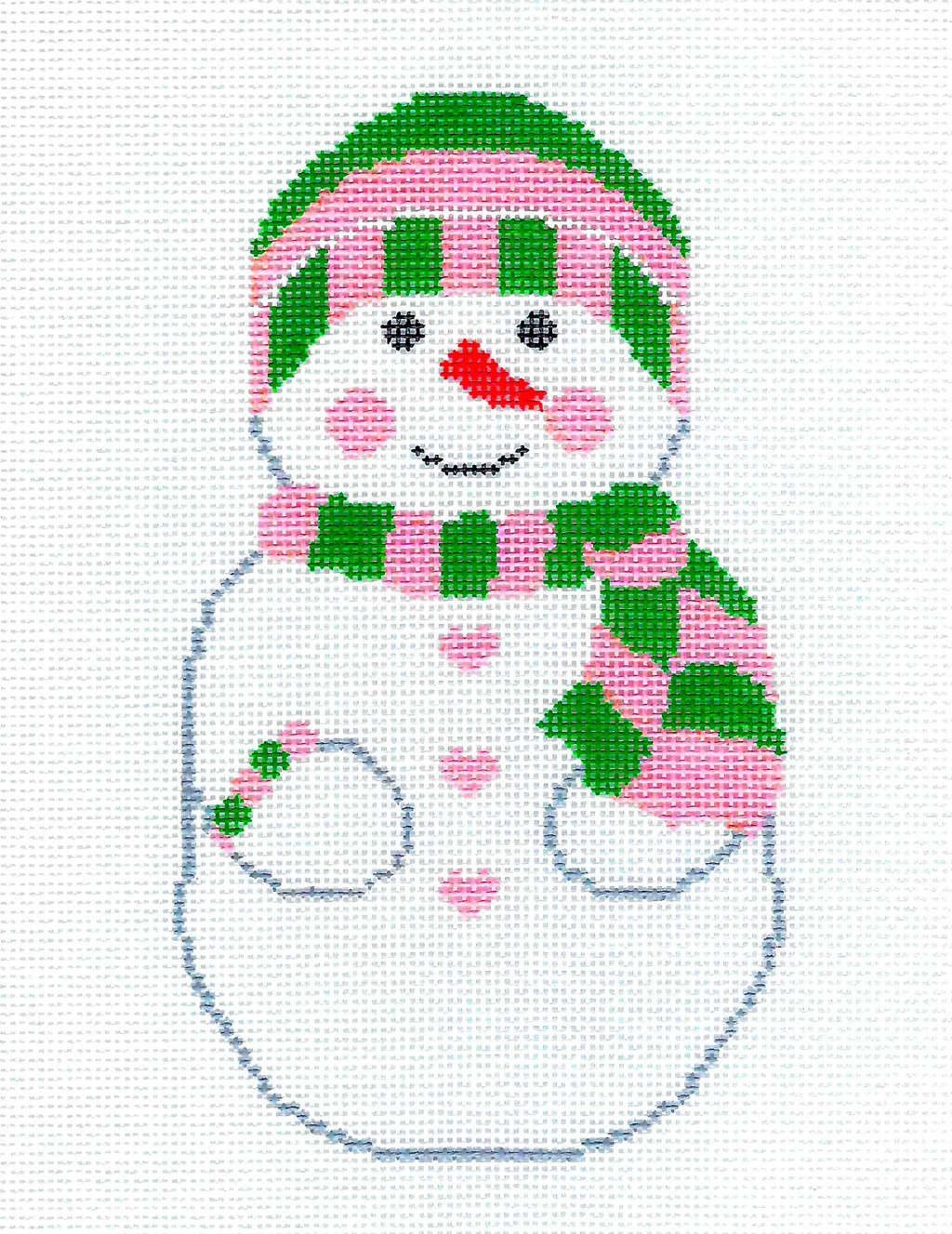 MRS. FROSTY the SNOWMAN handpainted 18 Mesh Needlepoint Canvas Ornament by Silver Needle