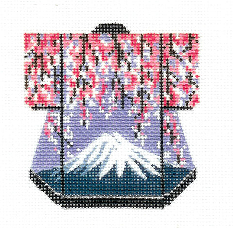 Kimono ~ Mount Fuji Scene Petite Kimono handpainted Needlepoint Canvas or Ornament by LEE
