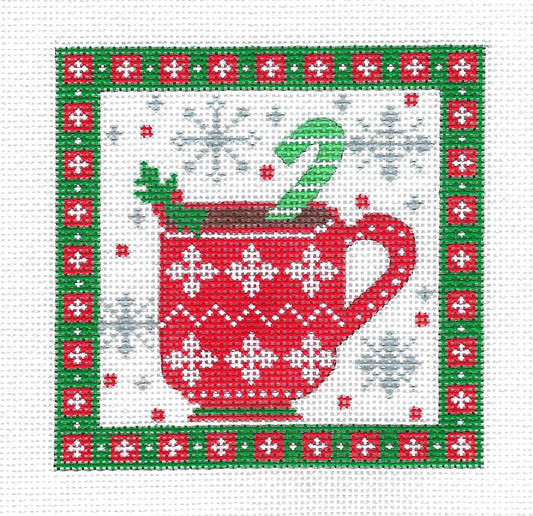 Christmas Mug Coaster  4" Square handpainted Needlepoint Canvas by CH Designs from Danji