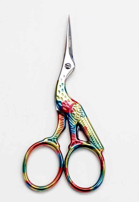 Scissors ~ "Stain Glass Effect Stork" French Embroidery Scissors 3.5" for Needlepoint, Embroidery, X-Stitch by Bohin