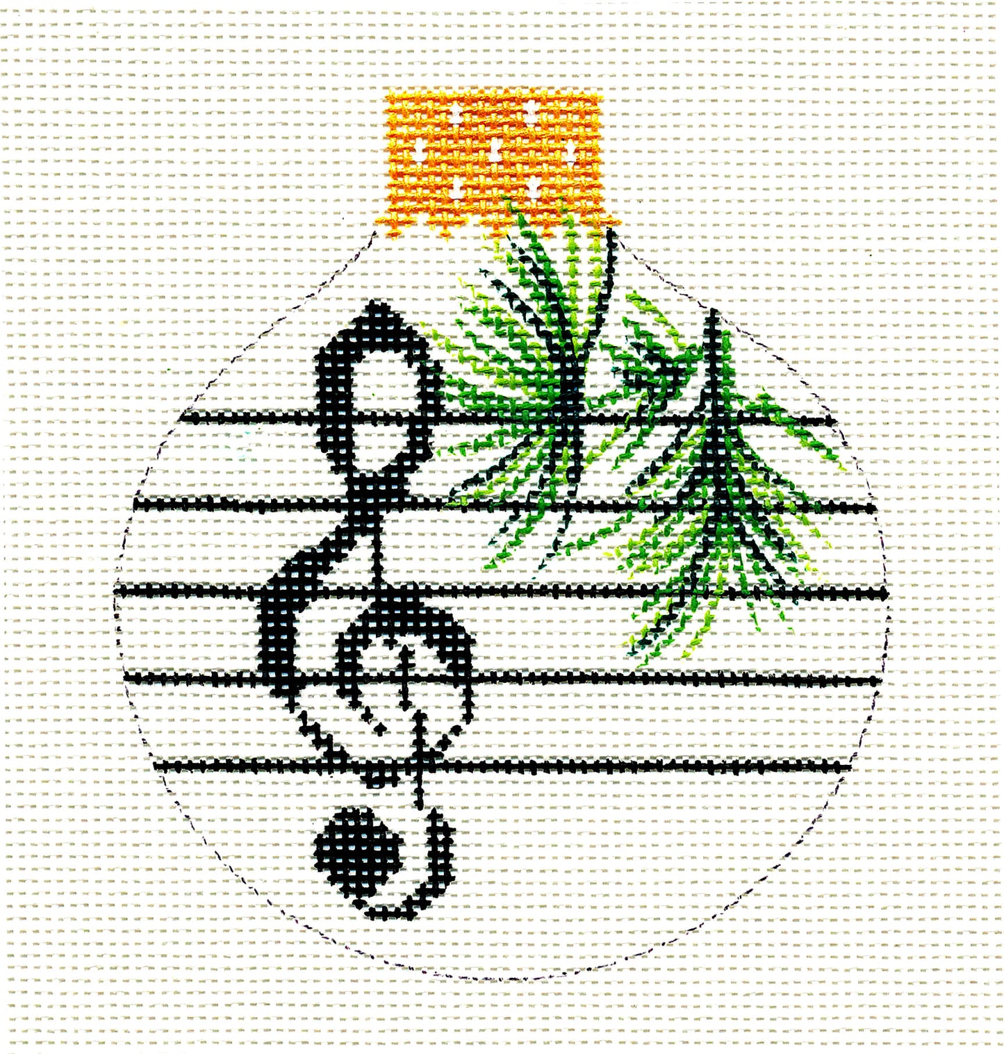 Round ~ MUSIC Treble Clef Symbol Ornament 3.25" handpainted Needlepoint Canvas Whimsy & grace