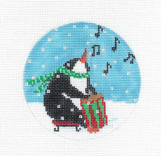 Christmas Penguin ~ Musical Penguin in the Snow handpainted Needlepoint Ornament from CBK