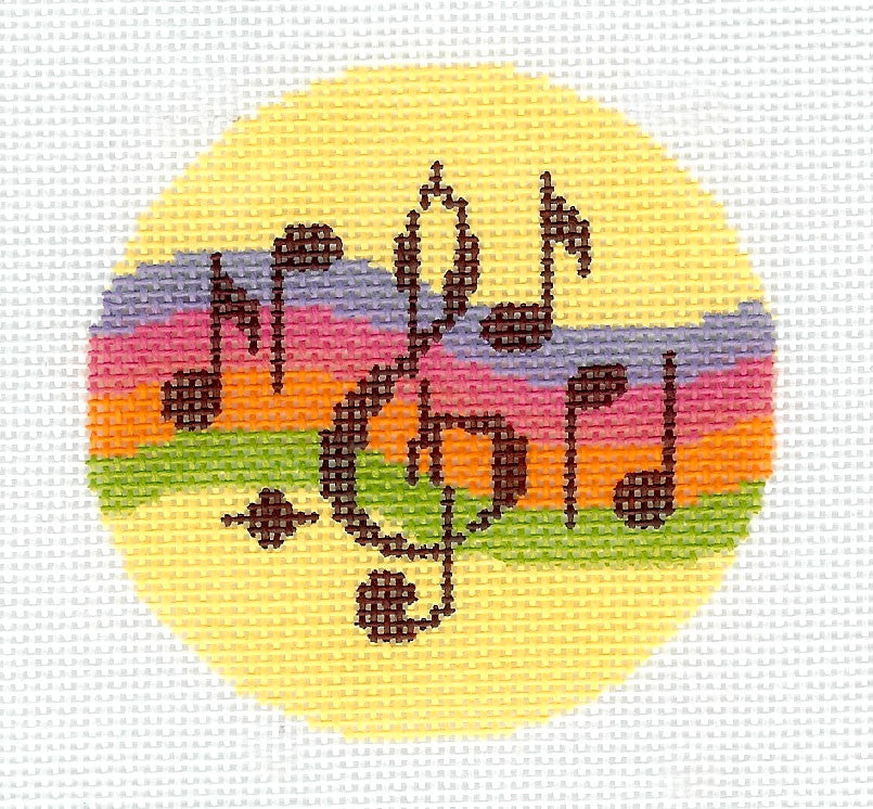 Round ~ Musical Notes on a Rainbow on 18 mesh 3" Rd. handpainted Needlepoint Canvas by LEE