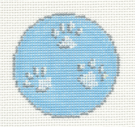 Round~3" Kitty Cat Paw Prints Ornament handpainted Needlepoint Canvas~by Needle Crossings