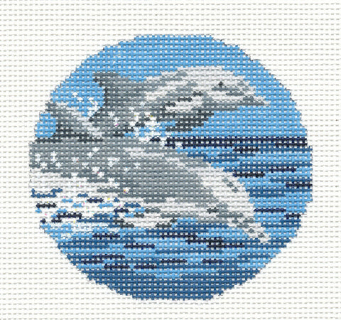 Round ~ 2 Swimming Dolphins 3" Ornament handpainted Needlepoint Canvas by Needle Crossings