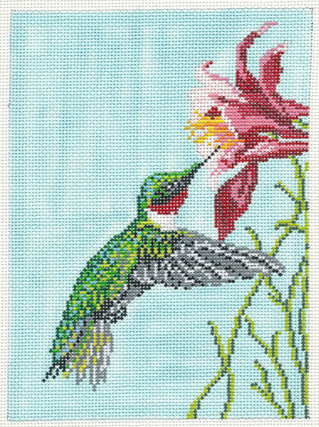 Bird Canvas ~ Elegant Ruby Throated Hummingbird Bird handpainted 18 mesh Needlepoint Canvas by Needle Crossings