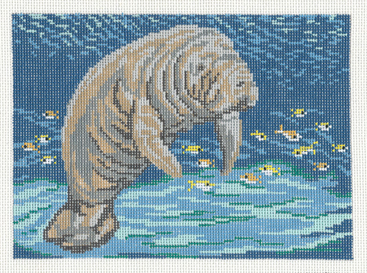 Canvas ~ Florida Manatee handpainted 18 mesh Needlepoint Canvas by Needle Crossings