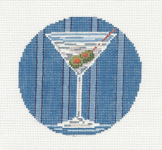 Round ~ Martini and Olives Glass Drink handpainted 4" Rd. 18 mesh Needlepoint Canvas by Needle Crossings