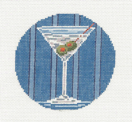 Round ~ Martini with Olives Glass Drink handpainted 4" Rd. 18 mesh Needlepoint Canvas by Needle Crossings