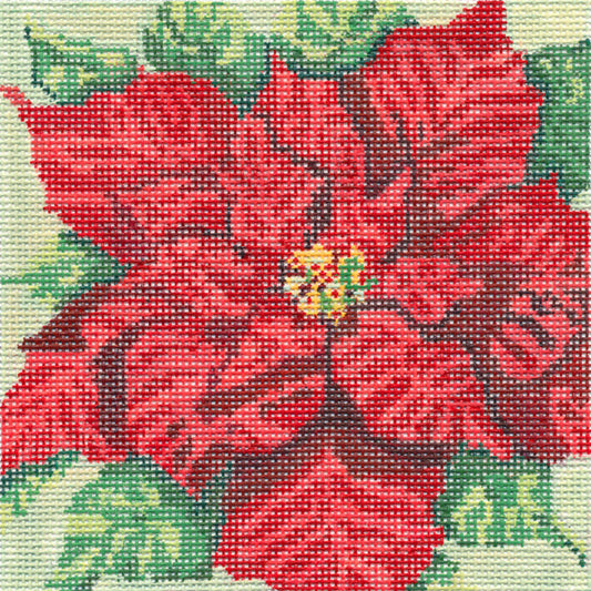 Christmas Canvas ~ Christmas Scarlet Red Poinsettia handpainted Needlepoint Canvas by Needle Crossings