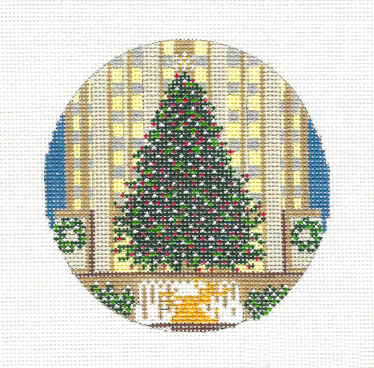 Christmas Travel Round ~ Rockefeller Center Christmas Tree, New York City  4" handpainted Needlepoint Canvas by Needle Crossings